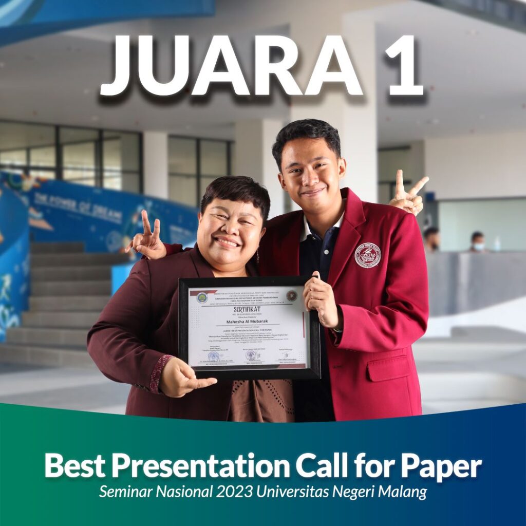 Juara 1 Best Presentation Call for Paper ajang Seminar Nasional 2023 Universitas Negeri Malang